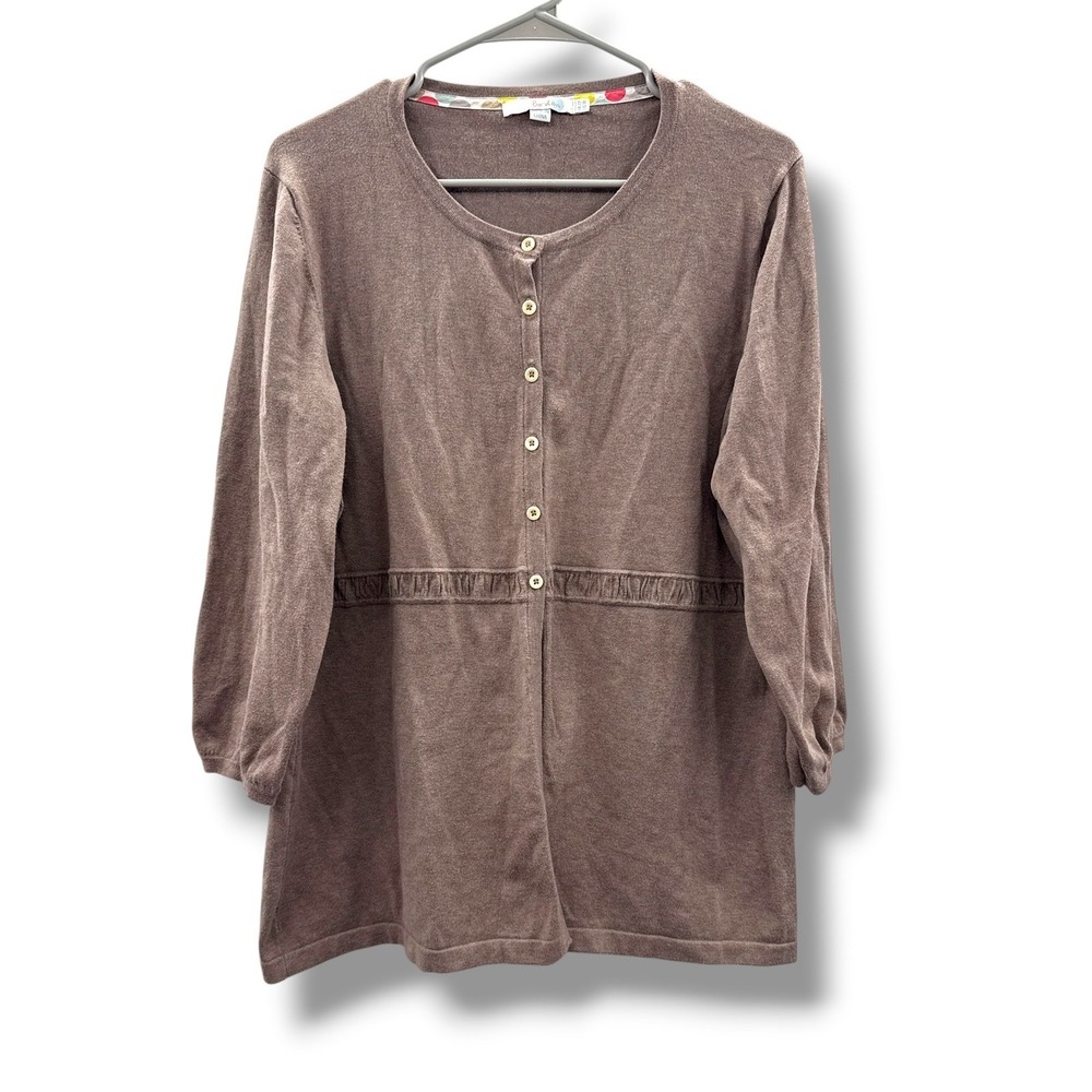 Boden Cardigan Womens 18‎ Brown Cotton Blend 3/4 Sleeve Empire Waist WK703